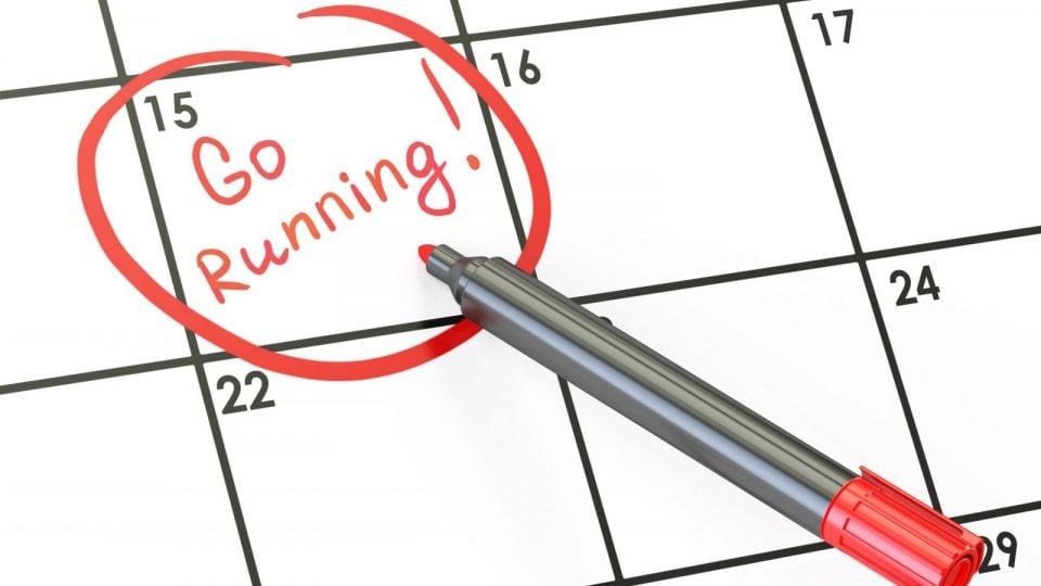 Go running! Date on calendar concept, 3D rendering